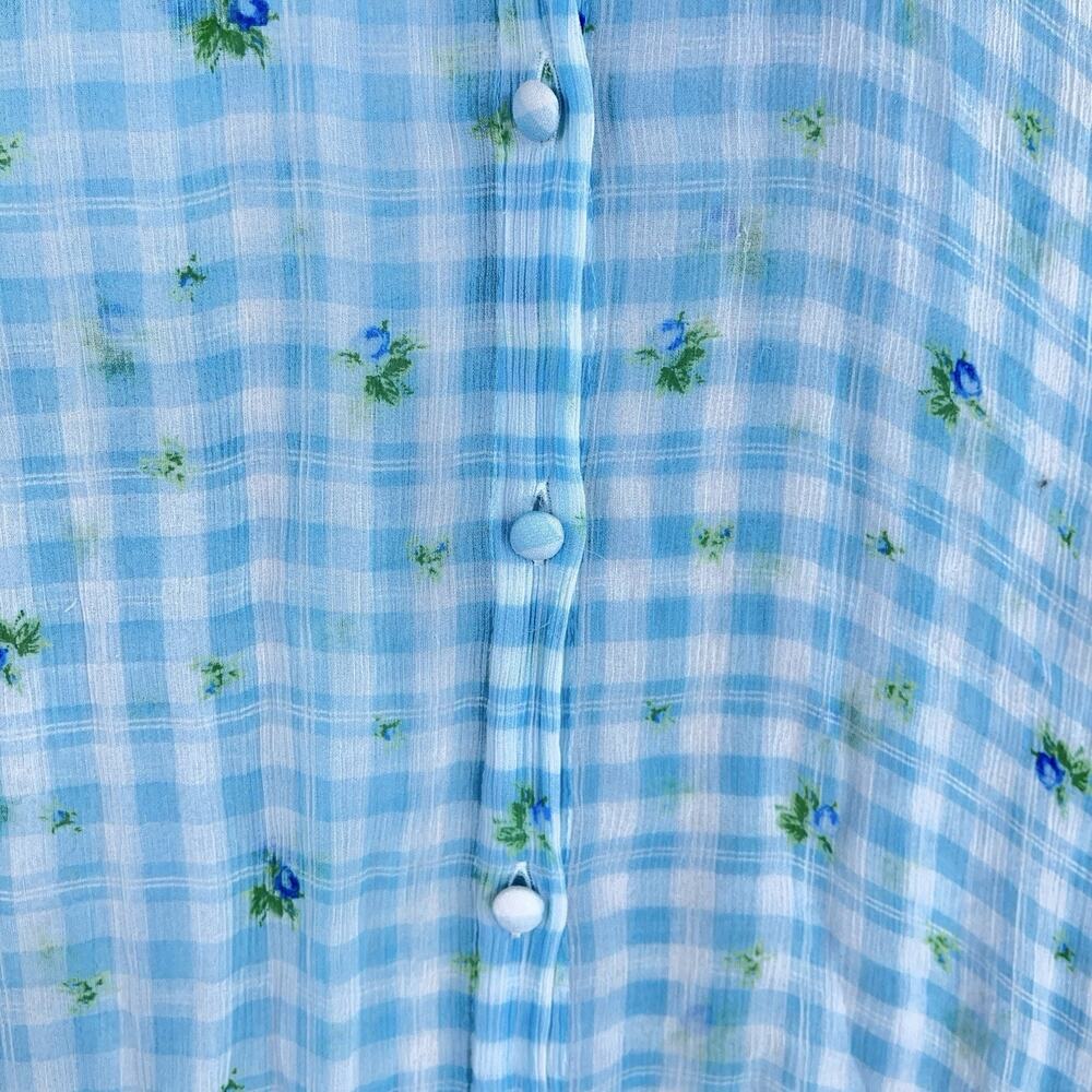 Ghost London Bella Blouse Medium Gingham Botanical Semi Sheer Crepe Picnic-core - Picture 4 of 13
